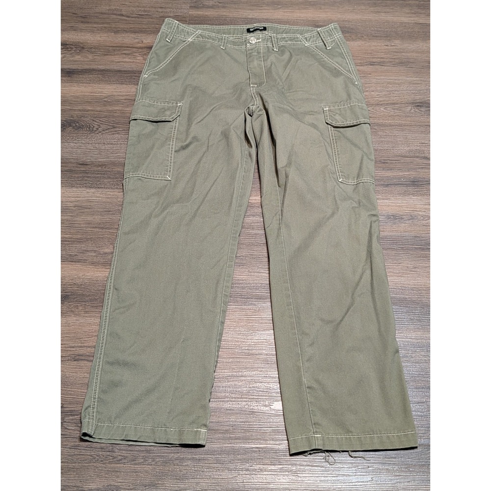True Religion Mens Olive Green Cargo Pants Contrast Stitch Relaxed Straight 34